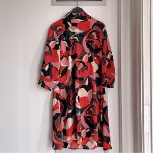 NWT MOLLY BRACKEN $115 Lili Sidonio Floral Red & Black Mockneck 3/4 Sleeve Dress